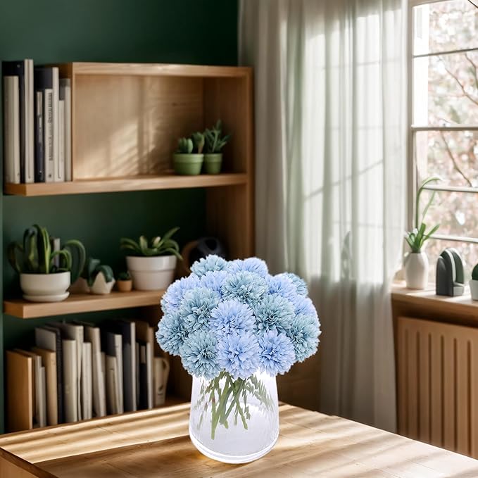 Kimura's Cabin 20Pcs Fake Silk Chrysanthemum Artificial Ball Flower Fake Mums Flowers Wedding Arrangements Bouquets Home Kitchen Table Center DIY Decoration (Blue)-Ruum Studio Home