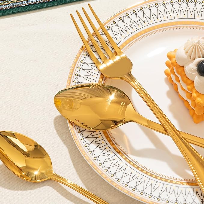 KINGSTONE Gold Silverware Set, 60-piece 18/10 Stainless Steel Flatware Set Cutlery Set for 12, for Kitchen, Home, Wedding, Party, Mirror Polished and Dishwasher Safe, Featured Gifts-Ruum Studio Home