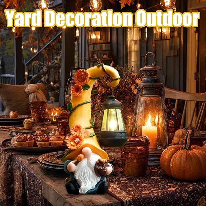 Fall Decorations for Home Porch 12" Solar Fall Gnome Sunflower Garden Statues Honey Bee Jar Decor with LED Lantern Outdoor Gnomes Decorations Patio Yard Balcony Art Birthday Gifts for Mom Grandma-Ruum Studio Home