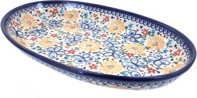Blue Rose Polish Pottery Butterfly Oval Platter-Ruum Studio Home