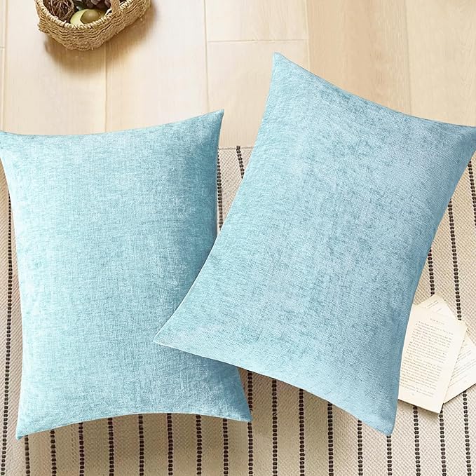 CaliTime Throw Pillow Covers Decorative 20 X 26 Inches Pack of 2 Cozy Chenille Standard Pillow Shams Cases for Couch Sofa Bed Living Room Home Light Blue Grey-Ruum Studio Home