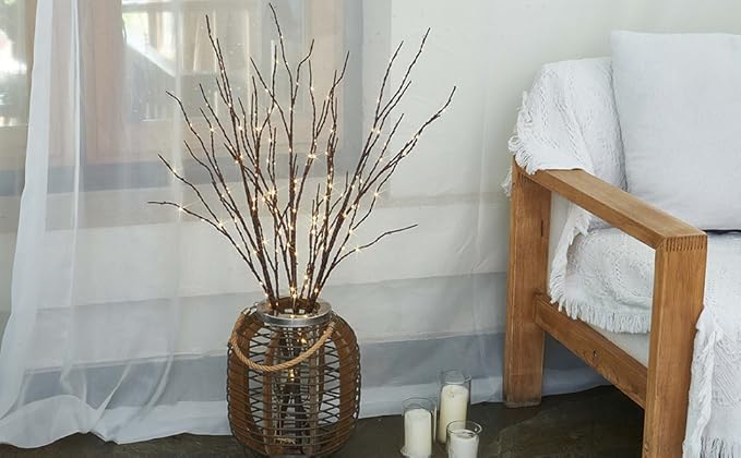 Fudios Lighted Twigs and Branches for Vases Plug in 32in Tall,Brown Willow Tree Branches with Lights 150 LED Outdoor Indoor Holiday Party Decor Gift 2Sets-Ruum Studio Home