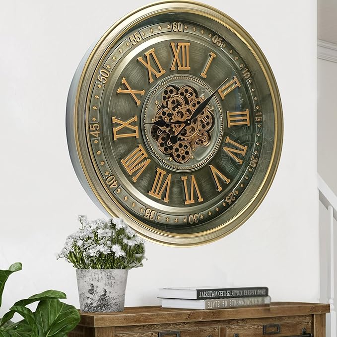 32'' Inch Real Moving Gear Wall Clock Ireland Line (Brass Antique, 32 inches (80 cm))-Ruum Studio Home