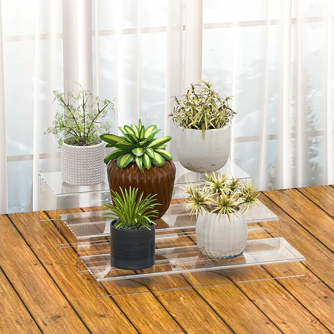 Rectangular Acrylic Display Risers Stands 3pcs, Dessert Table Display Rack, Clear Display Shelf for Funko Pop, Collectibles, Retails, Shoes, Glasses, Plants, Home Decors, Perfume - 12-1'', 2'', 3''-Ruum Studio Home