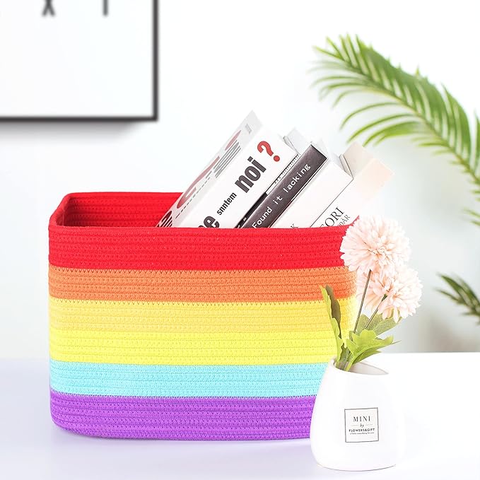 MINTWOOD Design 3-Pack Storage Baskets for Shelves, Playroom and Classroom, Book Basket, Decorative Storage Cube Bins, Woven Closet Organizers, Pantry and Shoe Organizer, Rainbow-Ruum Studio Home