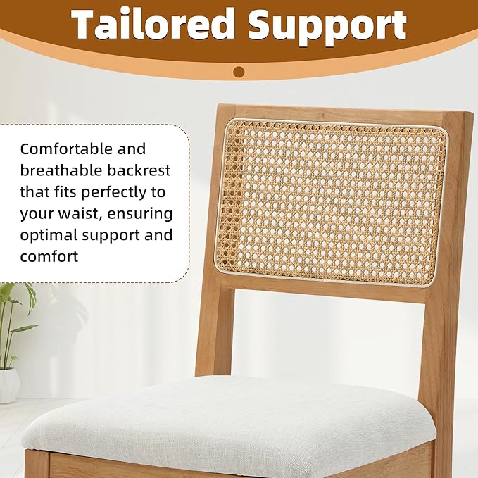 Westice Rattan Dining Chairs Set of 4, Farmhouse Natural Dining Room Chairs with Upholstered Cushion, Wood Armless Chairs for Kitchen/Restaurant-Ruum Studio Home