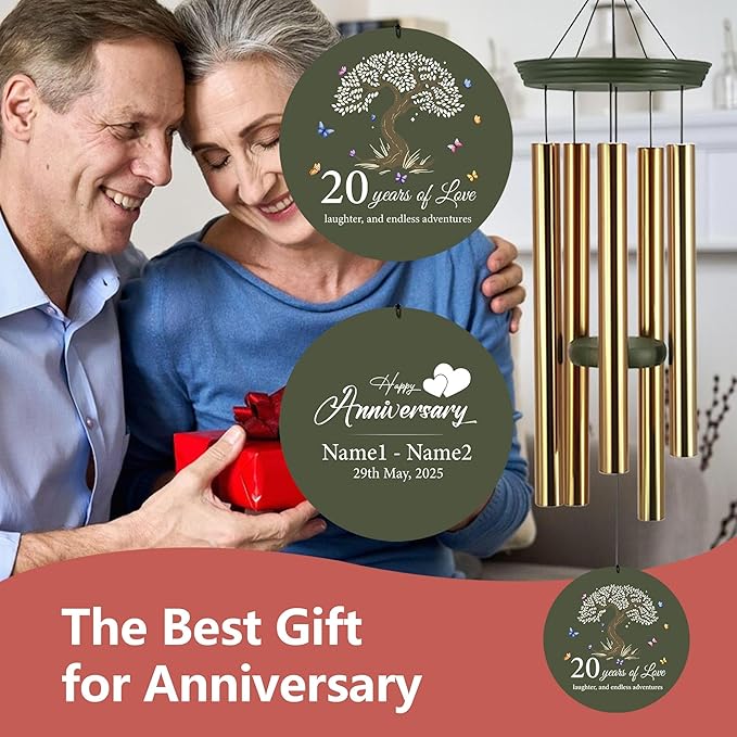 ASTARIN 20th Wind Chimes for Couple, Personalized Wind Chimes for Anniversary, Couple Gifts for Keepsake, Deep Tone Windchime Romantic Gift for Women Men-Ruum Studio Home