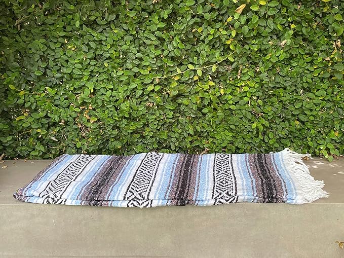 Del Mex Classic Mexican Blanket, Large Authentic Woven Falsa Throw (70"x50"), Artisan Southwest Décor for Beach, Yoga, Outdoors (Light Blue)-Ruum Studio Home