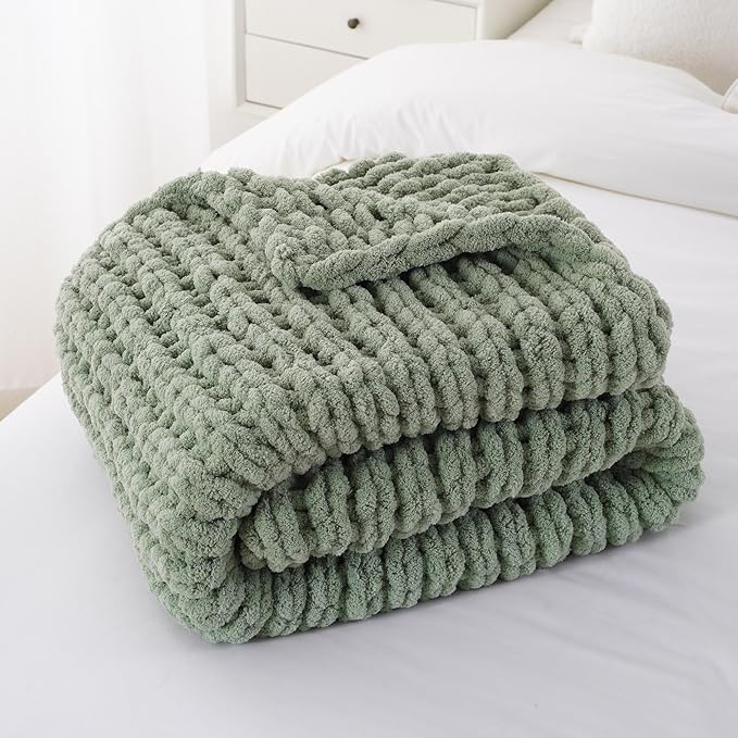 Battilo Chunky Knit Throw Blanket, Soft and Thick Chenille Throw Blanket, 50"x60" Handmade Cable Knit Crochet Blanket, Large Rope Knot Throw Blankets for Couch Sofa Bed Home Decor, Light Green-Ruum Studio Home