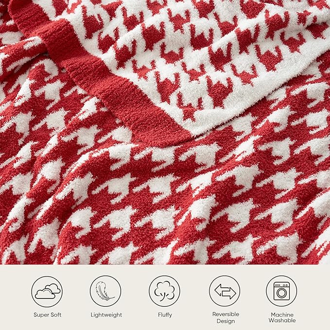 Snuggle Sac Christmas Red Houndstooth Throw Blanket for Couch, Reversible Super Soft Warm Blankets Cozy Knit Fuzzy Plush Lightweight Throws for Sofa Bed Houndstooth Red, 50x60 inches-Ruum Studio Home