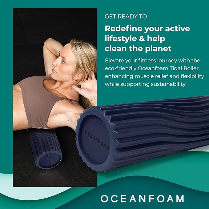 Oceanfoam Tidal Roller - Dark Navy - Muscle Massage Foam Roller for Back Pain & Stretching - Firm and Ergonomic Wide Wave Textured - Yoga, Athletics, & Wellness - Full Size, 20" x 5"-Ruum Studio Home