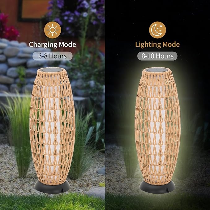 2 Pack Large Patio Solar Powered Lanterns for Garden Outdoor Decorative Floor Lamp Water-Resistant Wicker Lights for Deck Backyard-Ruum Studio Home