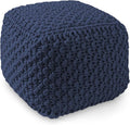 Casafield Square Pouf Ottoman, Navy Blue 18.5" W x 18.5" D x 14.5" H Cotton Knit Foot Stool - Boho Floor Pouffe for Living Room, Bedroom, Home Office-Ruum Studio Home