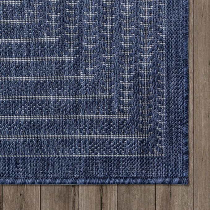 Adiva Rugs Outdoor Indoor Area Rug, Weather Resistant, Easy to Clean, Stain Resistant Floor Mat for Dining Room, Backyard, Deck, Patio (Navy Weiss, 8' x 10')-Ruum Studio Home