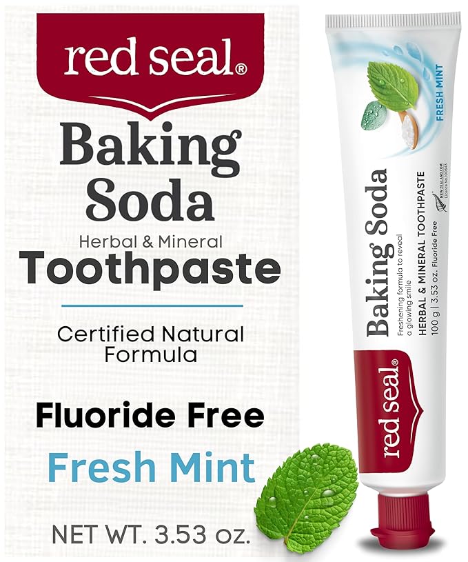 Red Seal Fluoride Free Toothpaste - Baking Soda - Herbal & Mineral Formula, Vegan-Friendly, Cruelty-Free, SLS and Paraben-Free, No Artificial Flavors, NATRUE Certified Natural, Dry Mouth Relief-Ruum Studio Home