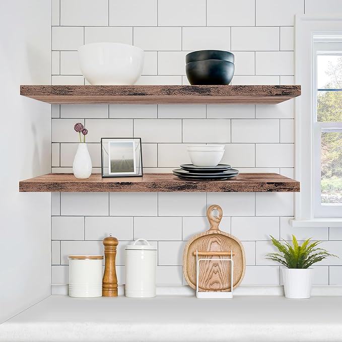 Sorbus Floating Shelves for Wall - 35 Inch Long Bathroom Shelves, Wall Decor for Bedroom, Kitchen, Living Room & Book Storage - Mounted Floating Shelf with Invisible Brackets (Mahogany, 2 Pack)-Ruum Studio Home