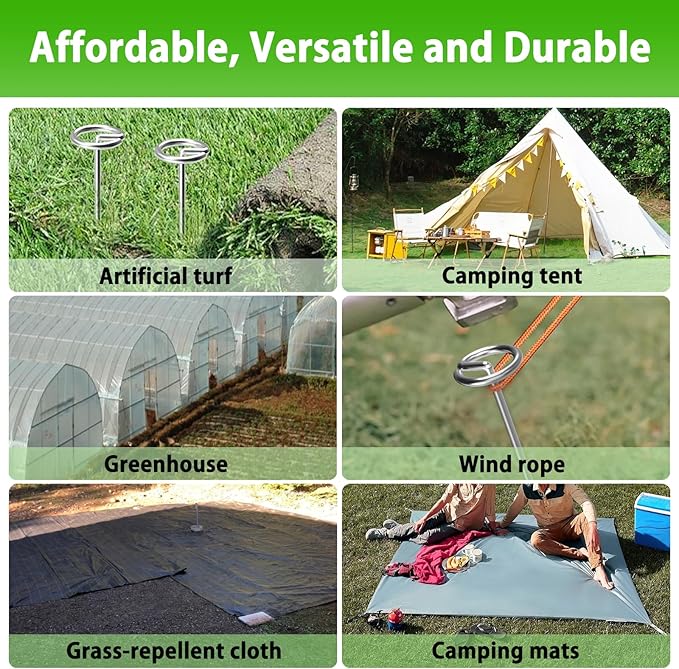 120 Pack Heavy Duty 8 Gauge Galvanized Landscape Fabric Pins, 6 Inch G-Shaped Round Top Weed Barrier Stakes for Garden, Erosion Control, Tent, Ground Cover (Silver)-Ruum Studio Home