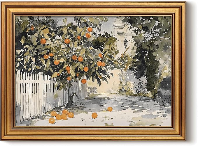 HUARCEY Gold Framed Vintage Wall Art for Living Room Country Orange Trees Earthy Room Decor Aesthetic Oil Painting Wall Picture Farmhouse Canvas Print Artwork for Kitchen Bedroom Bathroom Decor 12x16-Ruum Studio Home