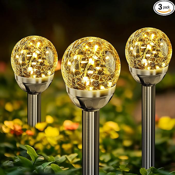 SOLPEX Solar Garden Lights String - 3 Pack Warm White, Solar Powered Cracked Glass Ball, Waterproof for Outdoor & Patio Decoration-Ruum Studio Home