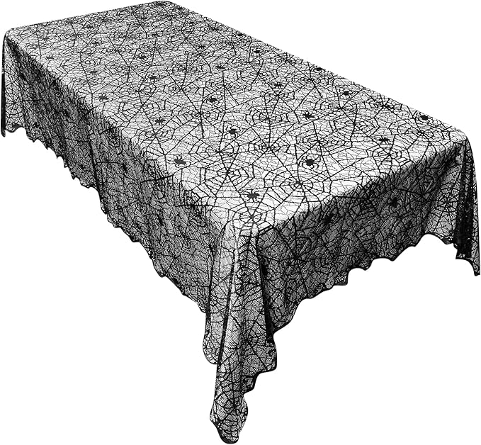 eZAKKA Halloween Table Cloth, Spider Webs Tablecloths Black Tablecloth Lace Fabric Table Cloths Spooky Cover for Rectangle Tables for Parties Gothic Halloween Home Decorations, 60x84 Inch-Ruum Studio Home