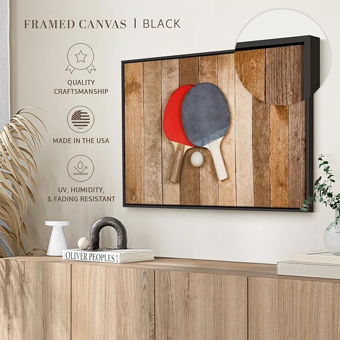 ElephantStock Ping Pong Wall Art - Horizontal Framed Canvas - 1-Piece Living Room Wall Decor - Photography Canvas Print - Brown and Red Decor for Wall - 31" X 21"-Ruum Studio Home