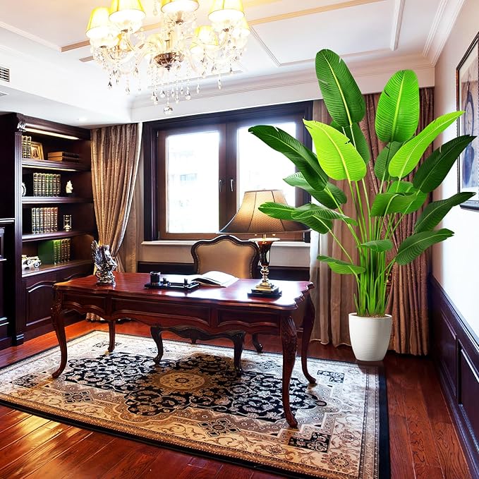 7.2ft Artificial Silk Bird of Paradise Palm Tree (85in) with 17 Trunks Faux Tree and Plastic Nursery Pot, Fake Plant for Office House Farmhouse Living Room Home Decor (Indoor/Outdoor)-Ruum Studio Home