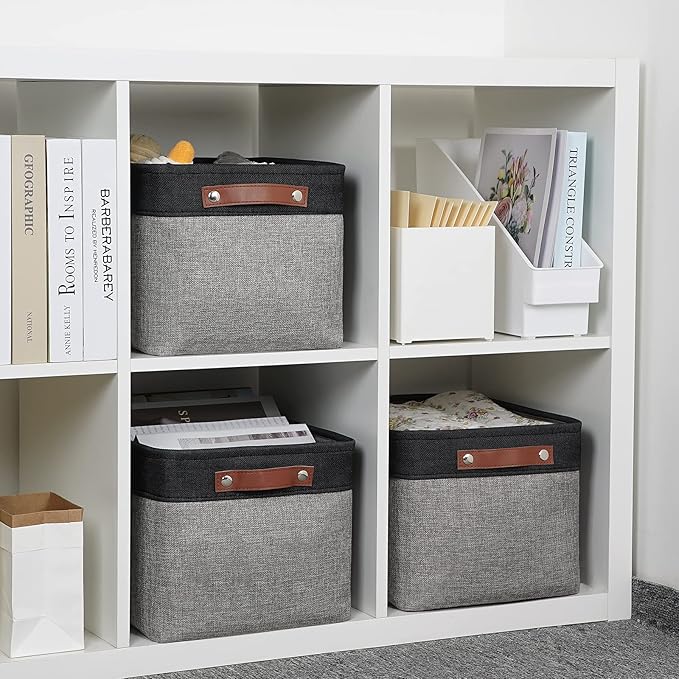 DULLEMELO Fabric Baskets for Storage, Rectangular Fabric Storage Bins Collapsible, Perfect for Shelves, Closets, Nursery, Empty Gift Baskets (3-Pack Medium-15 inch X 11 inch X 9.5 inch , Black&Grey)-Ruum Studio Home