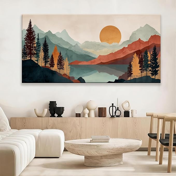 Tsomzxng Large Abstract Boho Wall Art For Living Room Canvas Art Wall Decor Artwork Mountain Forest Landscapes Abstract Art Colorful Wall Art Painting Prints Home Wall Decor 29"×58"-Ruum Studio Home