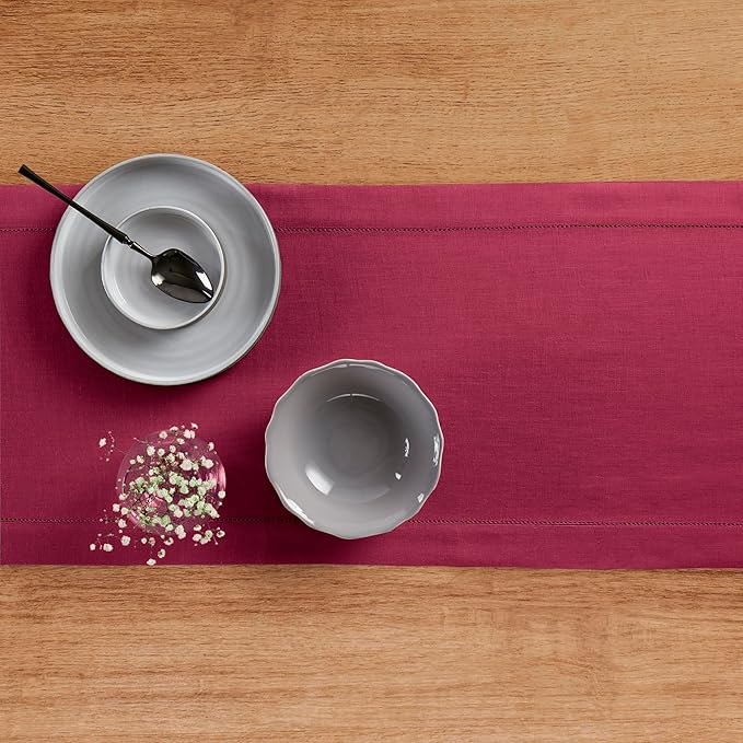 Solino Home Linen Beet Table Runner 144 Inches Long - 100% Pure Linen Extra Long Table Runner 14 x 144 Inch for Fall, Autumn, Thanksgiving - Classic Hemstitch-Ruum Studio Home