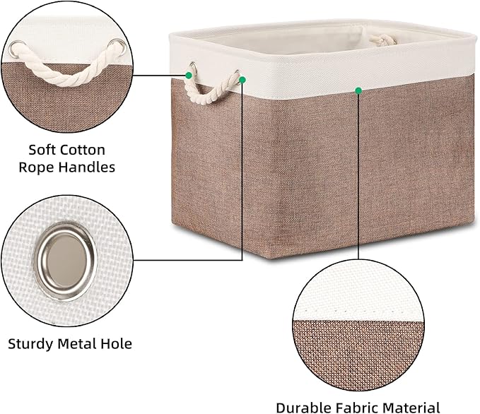 Bidtakay Large Storage Baskets with Handles for Organizing 16" x 11.8" x 11.8" Rustic Shelf Baskets [2-Pack] Foldable Clothes Baskets Fabric Collapsible Bins for Closet (White&Earthy Brown)-Ruum Studio Home