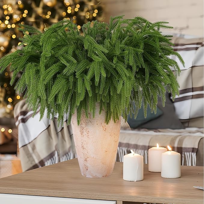 24 Pcs Artificial Norfolk Pine Branches, Faux Norfolk Pine Stems DIY Crafts Faux Christmas Norfolk Pine Branches for Xmas Indoor Outdoor Home Decor (24)-Ruum Studio Home