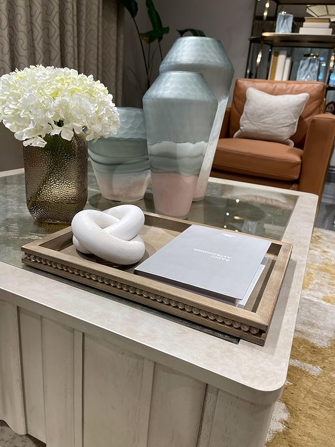 Wood Decorative Tray-Vitage Brown Washed Bead Tray for Coffee Table Wooden Serving Trays Ottoman Tray for Living Room Candle Holder Home Organizer Farmhouse Home Decor (Rectangular)-Ruum Studio Home