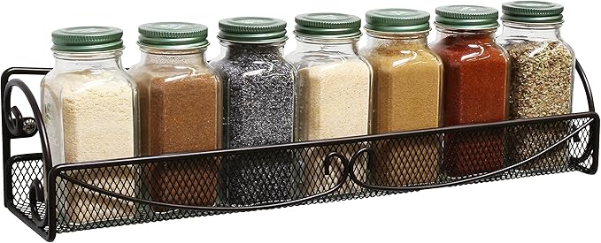 Deco Brothers Wall Mounted Single Tier Mesh Hanging Spice Rack, Set of 2, Bronze-Ruum Studio Home