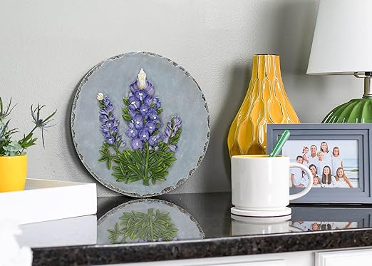 NAT & Jules Floral Colorful Dimensional Indoor Outdoor 12 inch Round Cast Resin Decorative Garden Stepping Stone, Patio, Walkway Sculpture Yard Art, Bluebonnet-Ruum Studio Home