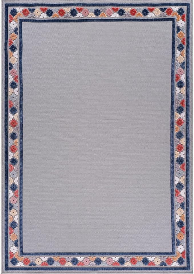 Beverly Rug Outdoor Rug 4x6 Modern Bordered Area Rugs for Indoor and Outdoor Patio Easy to Clean Non Shedding Living Room Porch Garden Washable Outside Carpet (4 x 6 Gray)-Ruum Studio Home