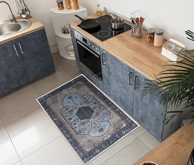 Keen Home Design 2x3 Rug - Machine Washable Entry Rug with Non-Slip Backing, Ideal for Enteryway, Kitchen, Bathroom, Laundry Room - Vintage, Easy Clean, Durable, Low Pile Rug - (2' x 3')-Ruum Studio Home