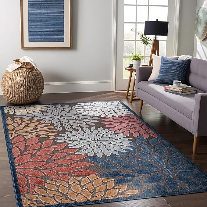 Beverly Rug Outdoor Rug 8x10 Modern Floral Tropical Area Rugs for Indoor and Outdoor Patio Easy to Clean Non Shedding Living Room Porch Garden Washable Outside Carpet (8 x 10 Brown)-Ruum Studio Home