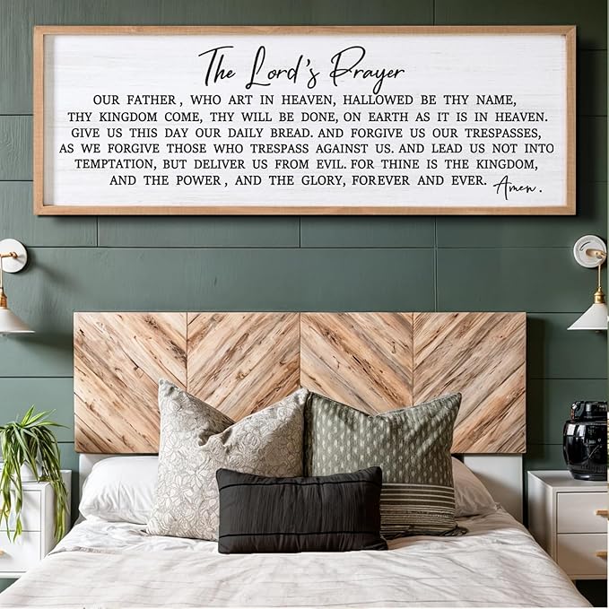 Our Father Prayer Bible Verse Framed Wall Art, 40''×15'' Rustic Religious Christian Lords Prayer Sign for God Jesus Christ Prayer, Horizontal Holy Inspirational Catholic Scripture Decor-Ruum Studio Home