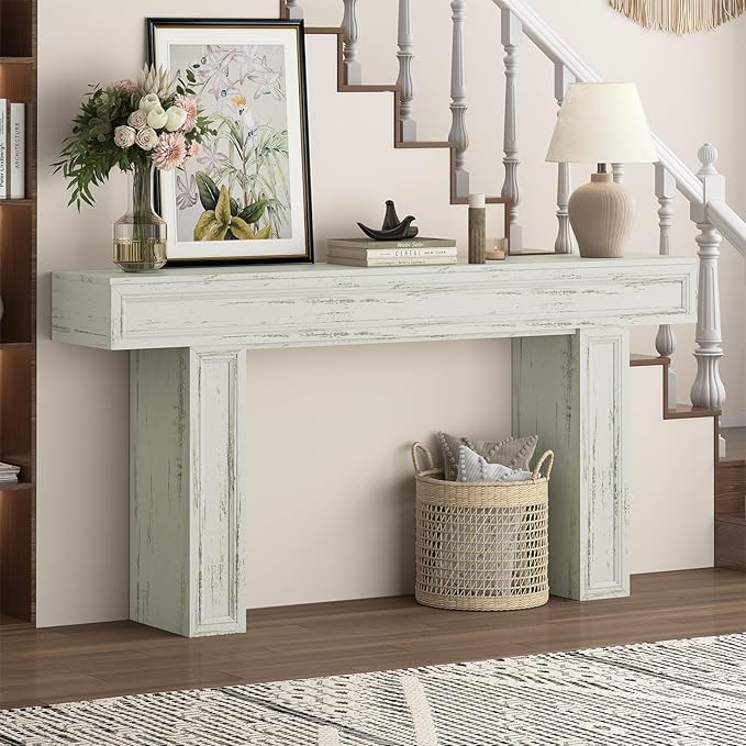 Rresyet 63 Inch Long Console Table, Sofa Table Behind Sofa, Wooden Entryway Table, Farmhouse Entryway Table for Entry, Hallway, Living Room (White)-Ruum Studio Home