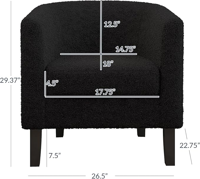 BELLEZE Living Room Chair, Teddy Polyester Accent Barrel Chair, Club Tub Sofa Chair for Bedroom, Corner Chair with Flared Legs and Cozy Soft Padding - Highland (Teddy Black)-Ruum Studio Home