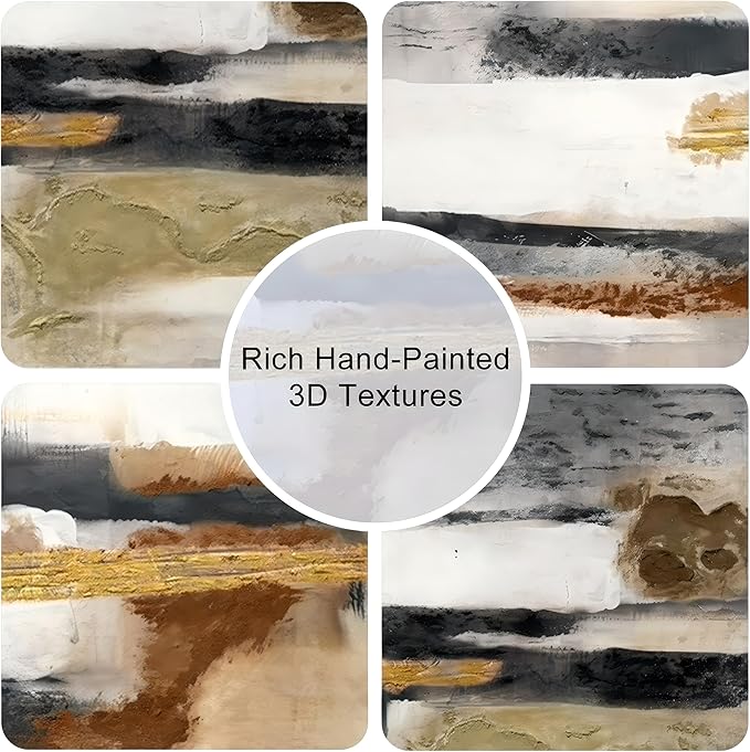 Modern Abstract Framed Canvas Wall Art Set, Neutral Textured Wall Decor, Boho Minimalist Gold and Gray Wall Painting for Living Room, Bedroom, Dining Room, Office - 16" x24" x3-Ruum Studio Home