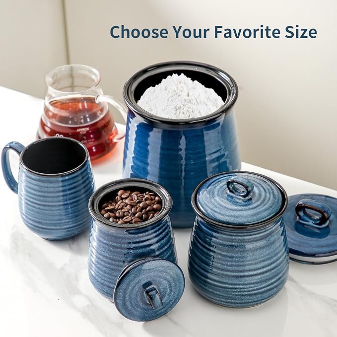 Hasense Ceramic Canister with Airtight Lid for Kitchen Counter, 88 Ounce Large Ceramic Food Storage Jar with Seal Ring for Serving Flour, Grain, Cereal, Pasta, Coffee, Sugar, Tea and Spice, Navy-Ruum Studio Home