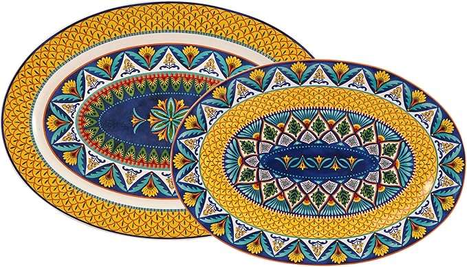 Bico Havana 16 plus 14 inch Oval Platters Set, Set of 2, Microwave and Dishwasher Safe, for Serving Fish, Chicken, Turkey-Ruum Studio Home
