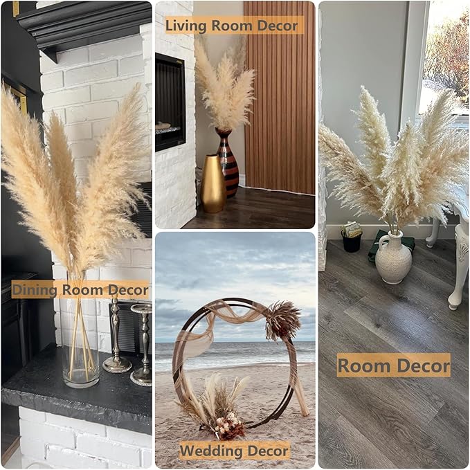 10 PCS 40" Tall Pampas Grass Stems in Natural Beige, Add a Boho Touch to Your Space—Pompas Grass Ideal for Floral Arrangements, Floor Vases, Weddings, and Creating a Bohemian Ambiance at Home.-Ruum Studio Home