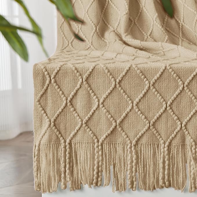 inhand Knitted Throw Blanket for Couch and Bed, Soft Living Room Home Decor Knitted Blanket with Tassel, Outdoor Lightweight Breathable Summer Blanket, Farmhouse Warm Woven Decorative, 50"x60"-Ruum Studio Home