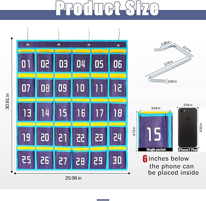 Loghot Classroom Accessories Closet Pocket Chart for Cell Phones Holder Wall Door Hanging Organizer (30 Pockets Blue)-Ruum Studio Home