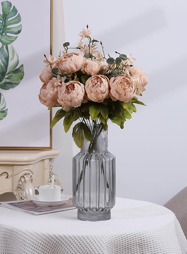 Duovlo Artificial Peony Silk Flowers Fake Flowers Vintage Wedding Home Decoration,Pack of 1 (Light Champagne)-Ruum Studio Home