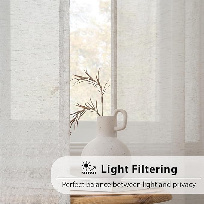 FMFUNCTEX Linen Sheer Curtains for Bedroom, Grey Curtains 96 inches Long for Living Room, Gray Farmhouse French Flax Blend Window Draperies, Rod Pocket 2 Panels Set-Ruum Studio Home