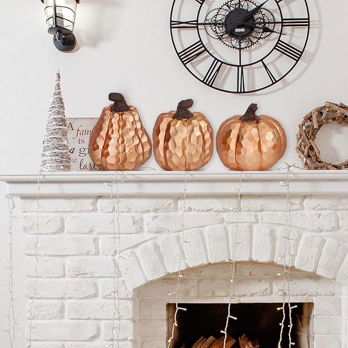 Large Pumpkin Decor Set of 3, Resin Pumpkins Thanksgiving Table Decor,5.9 Inch Faux Pumpkins Suitable for Fall Home Decor,Fall Table Decorations,Fall Mantel Decor (Gold)-Ruum Studio Home