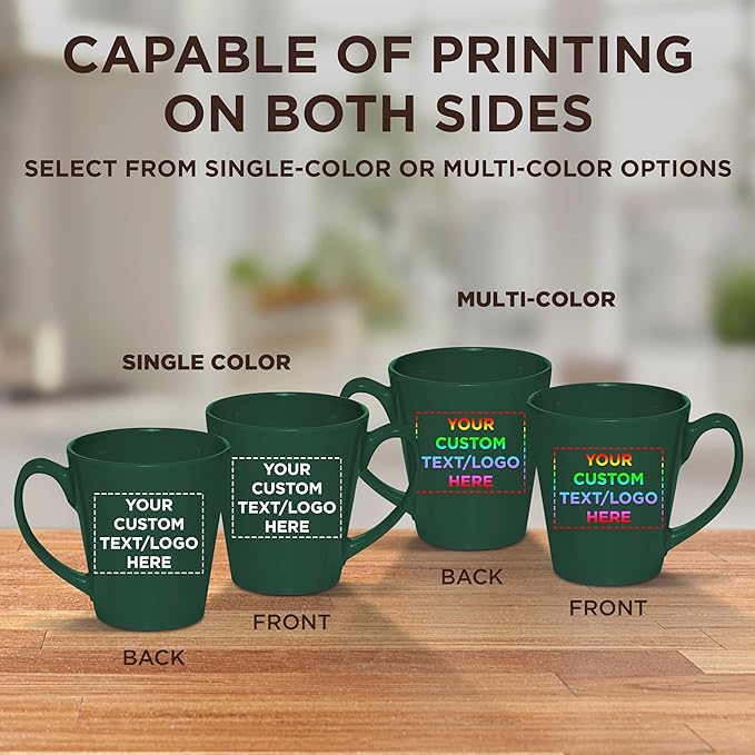 DISCOUNT PROMOS Custom Glossy Ceramic Latte Coffee Mug 12 oz. Set of 50, Personalized Bulk Pack - Perfect for Tea, Espresso, Cappuccino, Hot Cocoa - Green-Ruum Studio Home